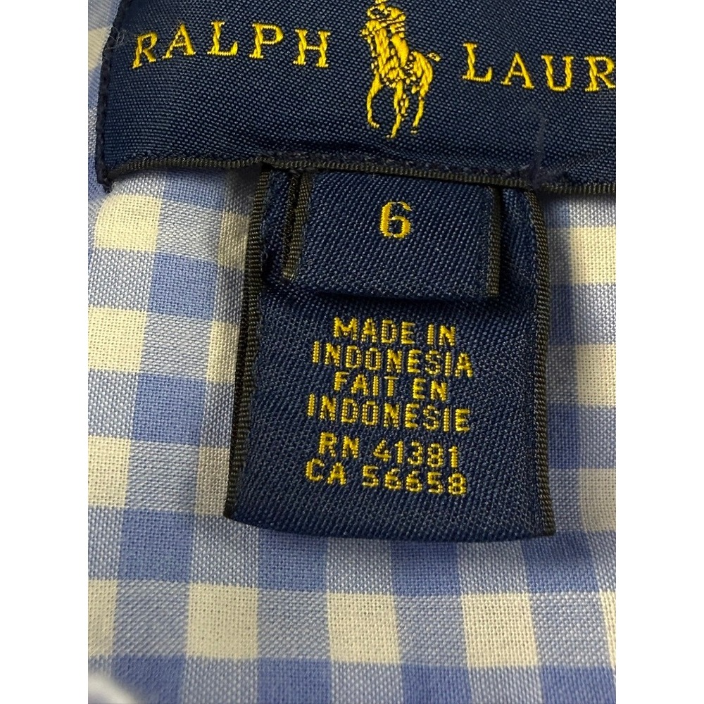 Ralph Lauren Kids Blue Gingham Cotton Button Down Shirt Size 6 Long Sleeve Pony - Picture 3 of 10